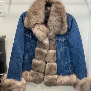 Genuine fox fur denim Penny Lane coat